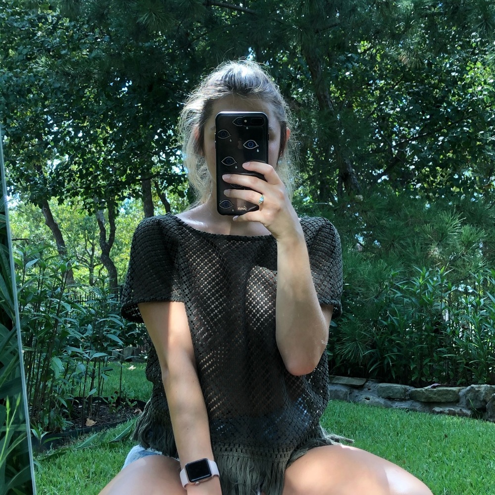 MANGO crochet and fringe top
